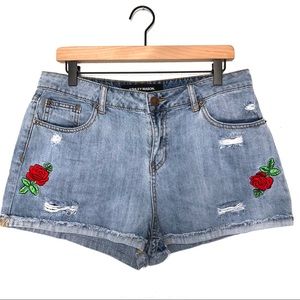 Ashley Mason Rose Patch Distressed Denim Shorts